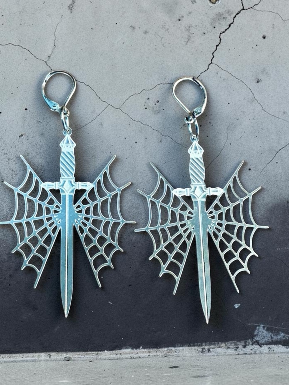 🆕 Sword in Spiderweb Laser Etched Earrings